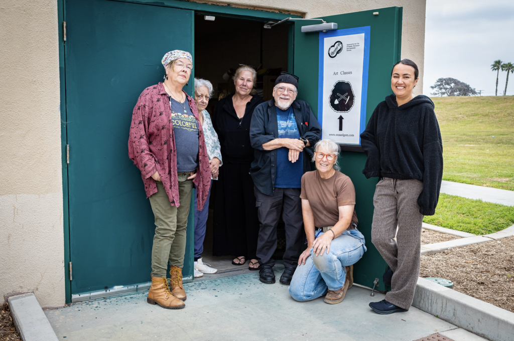 Picture of some Oxnard Gem and Mineral Society members at the door of the Durley Park workshop