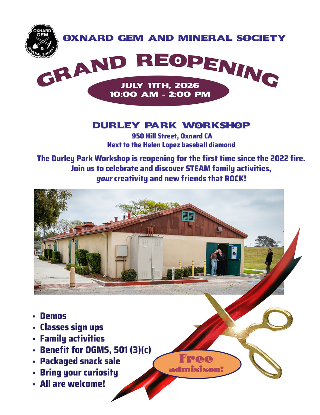 Flyer for the Grand Reopening of the Durley Park Workshop
