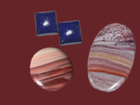 Examples for simple cabochons, round, oval and square shapes to be made in Beginning Lapidary Art